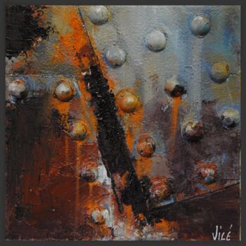 Pittura intitolato "Bleu de rouille" da Jicé, Opera d'arte originale, Olio Montato su Cartone