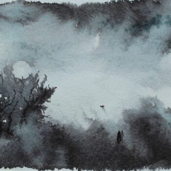 Peinture intitulée "Balade nocturne - p…" par Clau Redier-Clément, Œuvre d'art originale, Encre