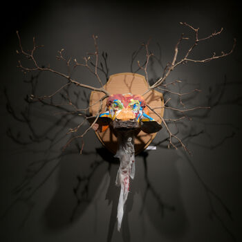 Sculpture intitulée "Buffalo Cervidae" par François Cambe, Œuvre d'art originale, Techniques mixtes