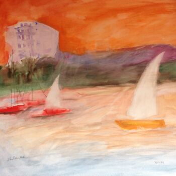 Painting titled "seascape" by Janna Shulrufer, Original Artwork, Watercolor