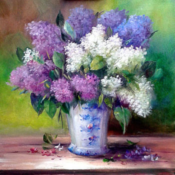 Painting titled "Lilas et son joli v…" by Chrispaint-Flowers, Original Artwork, Oil