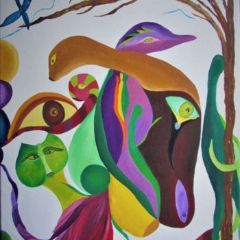 Pintura intitulada "Entrelacement ( int…" por Patricia Neveux, Obras de arte originais, Óleo