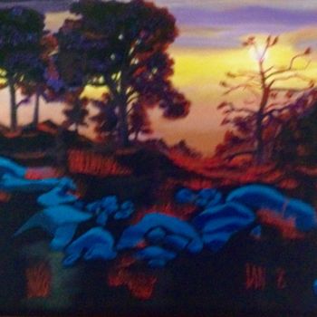 Druckgrafik mit dem Titel "Blue Stones" von Jan Wall, Original-Kunstwerk, Digitaldruck