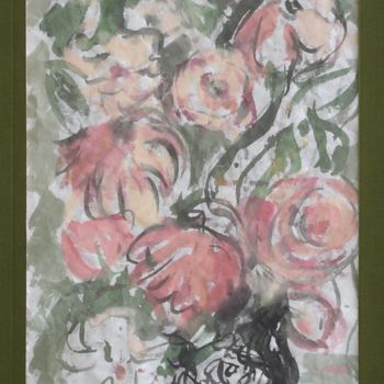 Peinture intitulée "roses dans un vase…" par Ioana, Œuvre d'art originale, Gouache