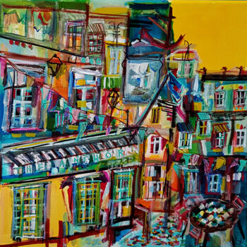 Malerei mit dem Titel "Central Square" von Muriel Cayet, Original-Kunstwerk, Acryl