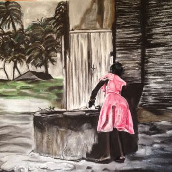 Dessin intitulée "La robe rouge" par Maryse Renault, Œuvre d'art originale, Pastel