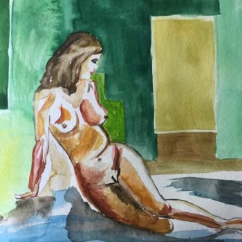 sitting lady in green room