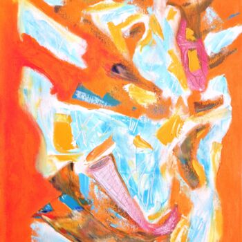 Painting titled "orange composition" by Janna Shulrufer, Original Artwork, Oil