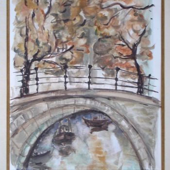 Peinture intitulée "passerelle en autom…" par Ioana, Œuvre d'art originale, Gouache