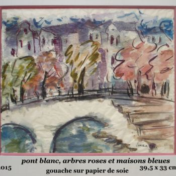Peinture intitulée "pont blanc arbres r…" par Ioana, Œuvre d'art originale, Gouache