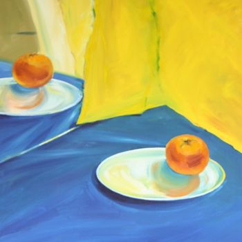Painting titled "ORANGE SUR FOND JAU…" by Ludmila Ternano Dolgova, Original Artwork, Oil