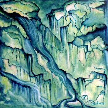 Peinture intitulée "coulees-deau-huile-…" par Marianne Charlotte Mylonas-Svikovsky (Marlo), Œuvre d'art originale