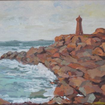 Peinture intitulée "Phare de Men Ru à P…" par Chéker, Œuvre d'art originale, Huile Monté sur Châssis en bois