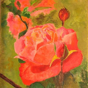 Ζωγραφική με τίτλο "roses du jardin" από Philip Moreau, Αυθεντικά έργα τέχνης, Λάδι
