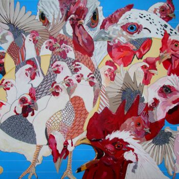 Schilderij getiteld "poules-par-chap-aou…" door Chap, Origineel Kunstwerk, Acryl