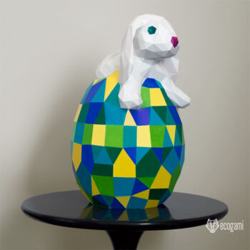 Sculpture titled "Lapin de Pâques pap…" by Ecogami, Original Artwork, Paper
