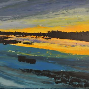 Peinture intitulée "minuit en Laponie" par Philip Moreau, Œuvre d'art originale, Acrylique