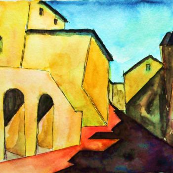 Ζωγραφική με τίτλο "rue ensoleillée" από Philip Moreau, Αυθεντικά έργα τέχνης, Μελάνι