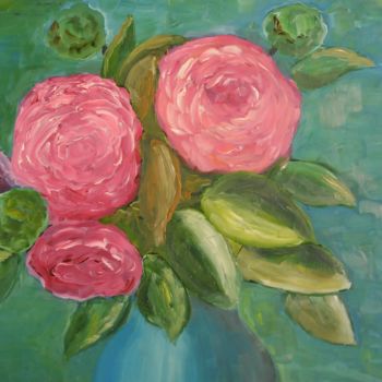 Ζωγραφική με τίτλο "bouquet de roses" από Philip Moreau, Αυθεντικά έργα τέχνης, Λάδι
