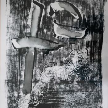 Gravures & estampes intitulée "L'outil" par Isabelle Langlois, Œuvre d'art originale, Monotype Monté sur Verre