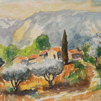 Peinture intitulée ""Oliviers près de M…" par Jean Xavier Combe, Œuvre d'art originale, Aquarelle