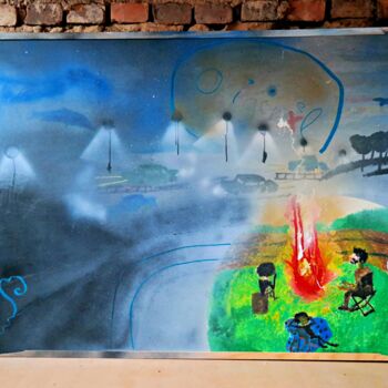 Pintura titulada "Camp de fou" por Elias Koslow (Causelove), Obra de arte original, Pintura al aerosol Montado en Cartulina