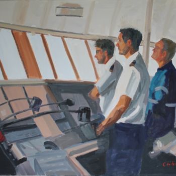 Peinture intitulée "A la passerelle du…" par Chéker, Œuvre d'art originale, Huile Monté sur Châssis en bois