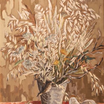 Peinture intitulée "Le pot de graminées" par Dominique Bertrand, Œuvre d'art originale, Huile