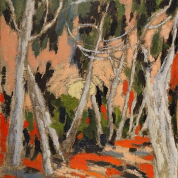 Pittura intitolato "Les pins" da Dominique Bertrand, Opera d'arte originale, Olio