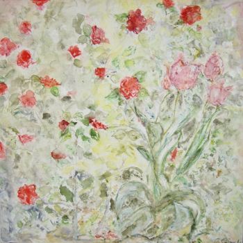 Peinture intitulée "Tulipes dans un nua…" par Catherine Claude, Œuvre d'art originale, Aquarelle