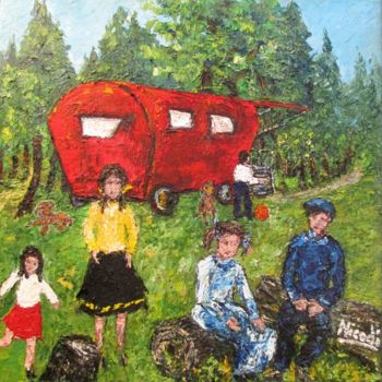 Pintura titulada "CAMPEMENT DES NOMAD…" por Nicodi, Obra de arte original, Acrílico