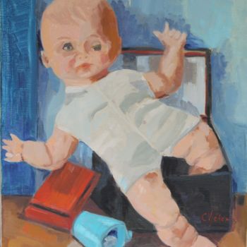 Peinture intitulée "Le Baigneur à l'oei…" par Chéker, Œuvre d'art originale, Huile Monté sur Châssis en bois