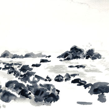 Dessin intitulée "Rochers (dessin au…" par David Benayoun, Œuvre d'art originale, Encre
