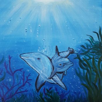 Painting titled "Tableau dauphin" by Marilyn, Original Artwork, Acrylic