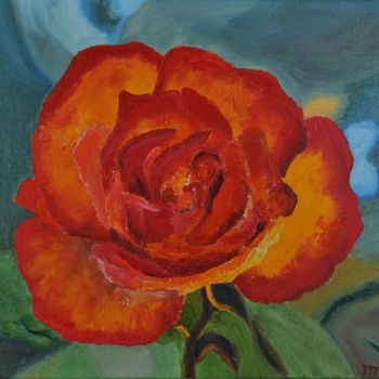 Painting titled "Rose Parure d'or" by Philip Moreau, Original Artwork, Oil