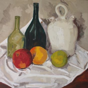 Peinture intitulée "Bouteille, cruche b…" par Chéker, Œuvre d'art originale, Huile Monté sur Châssis en bois