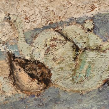 Peinture intitulée "Théière verte aux f…" par Dominique Bertrand, Œuvre d'art originale, Huile