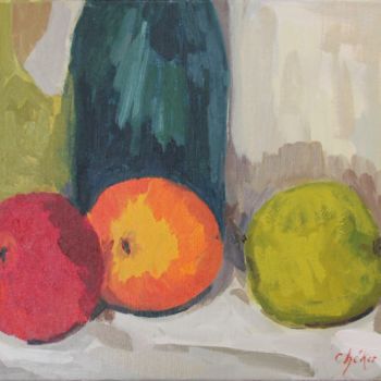 Peinture intitulée "3 Pommes sur un tor…" par Chéker, Œuvre d'art originale, Huile Monté sur Châssis en bois