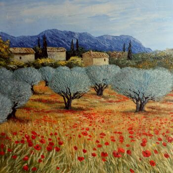 Peinture intitulée "coquelicots-baux-de…" par Marc Degieux, Œuvre d'art originale, Autre
