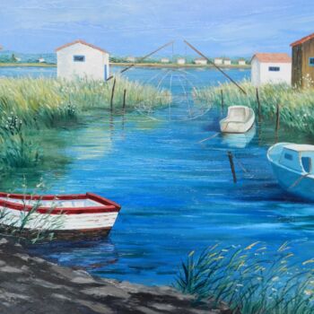 Peinture intitulée "Pêche au carrelet" par Marc Degieux, Œuvre d'art originale, Huile