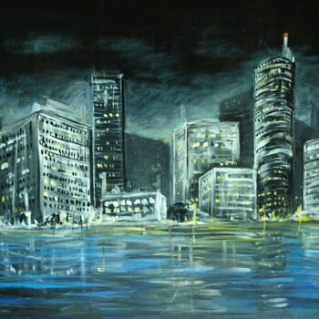 Painting titled "City lights" by Katarzyna Piotrowska, Original Artwork, Acrylic