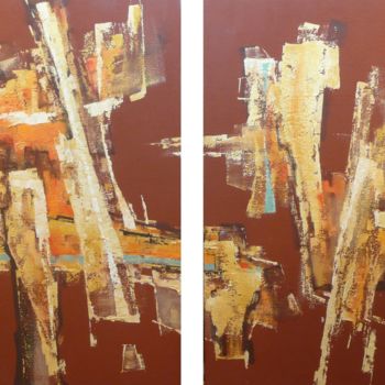 Painting titled "Exchange of views" by Martin Racko, Original Artwork, Acrylic Mounted on Cardboard