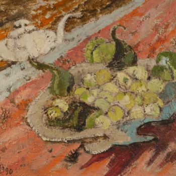 Peinture intitulée "Théière blanche ave…" par Dominique Bertrand, Œuvre d'art originale, Huile