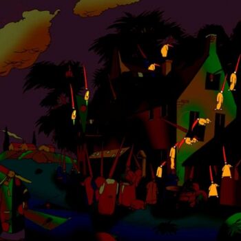 Painting titled "the big war between…" by Rob Arbouw, Original Artwork, Oil