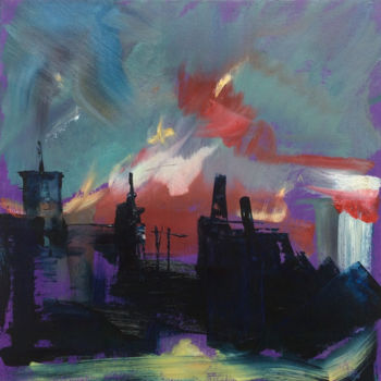 Painting titled "Sortie d'usine" by Shelleigh Ocio, Original Artwork, Oil