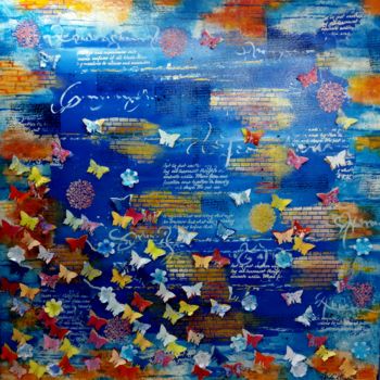 Collages titled "L'effet papillon" by Anne D'Orion, Original Artwork, Paper cutting
