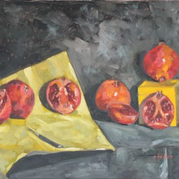 Peinture intitulée "Nature morte aux gr…" par Chéker, Œuvre d'art originale, Huile Monté sur Châssis en bois