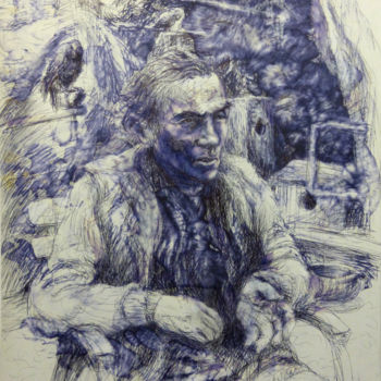 Dessin intitulée "Céline" par Sébastien Bocquet, Œuvre d'art originale, Stylo à bille