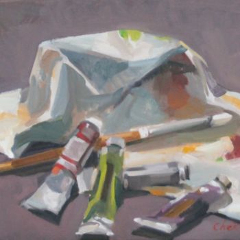 Peinture intitulée "Pinceaux et tubes d…" par Chéker, Œuvre d'art originale, Huile Monté sur Châssis en bois
