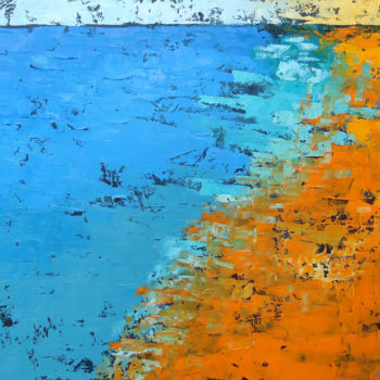 Painting titled "Orange Beach (1177-…" by Saroja Van Der Stegen, Original Artwork, Oil Mounted on Wood Stretcher frame